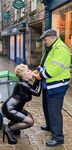 Cathy Shiny Latex Cum Slut in Public Street Sucking off Cock
