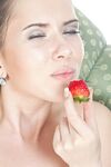 Brunette Naughty Babe Margo G Eats Some Strawberries And Sticks Them Inside Her Snatch