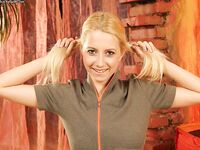 The Lewd Blonde Teen Sabina Karupspc Giving Pleasure To Shaved Pussy By Means Of Fingering