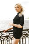 Slim Leggy Blonde Irina Ann Takes Off Her Black Short Dress And Thong Panties