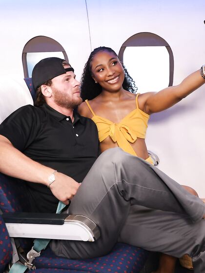Curly-haired Ebony With Small Cans Gets Banged On Plane photos (Olivia Jay)