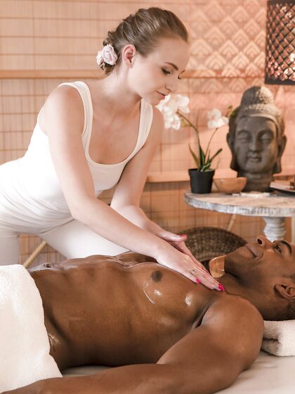 Petite Masseuse Lady Bug Blows And Rides Her Black Lover With Great Pleasure