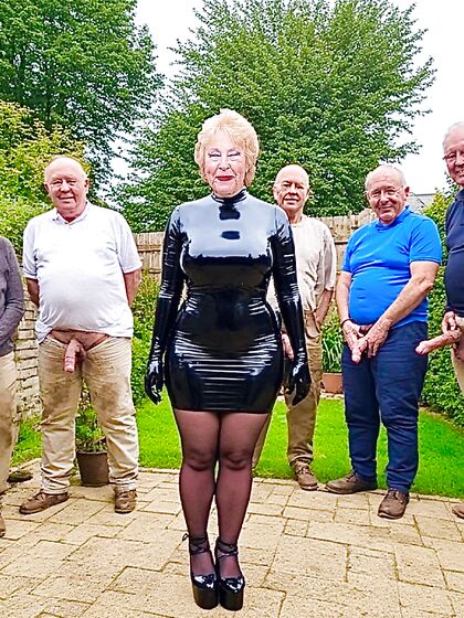 Shiny PVC High Heels Slut Granny Back Garden Men Friends Sex