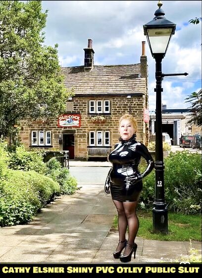 Cathy Shiny PVC Dress High Heels Public Slut in Town Centre