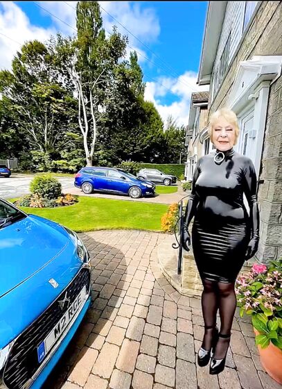Cathy Shiny Rubber Latex Dress High Heels Slut Public Walk