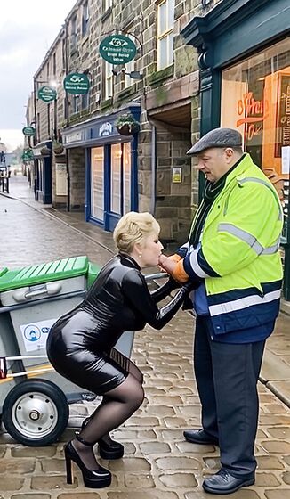 Cathy Shiny Latex Cum Slut in Public Street Sucking off Cock