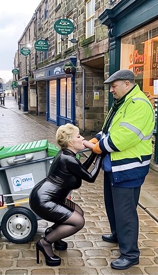 Cathy Shiny Latex Cum Slut in Public Street Sucking off Cock