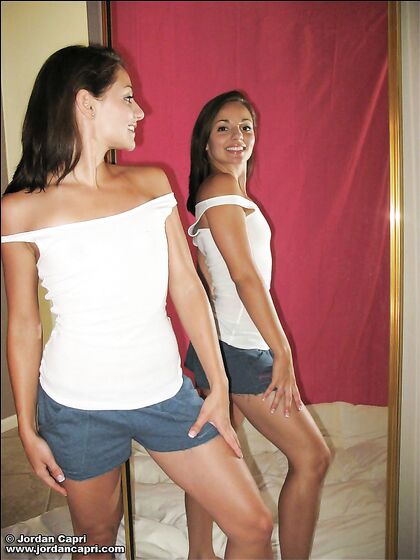 Tight Bodied Sweetheart Jordan Capri Drawing Her Clothes Off In The Mirror.