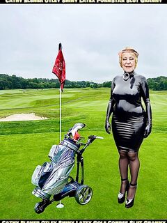 Cathy Shiny Rubber Latex High Heel Golf Course Sex Porn Slut