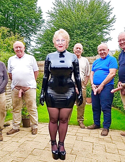 Shiny PVC High Heels Slut Granny Back Garden Men Friends Sex
