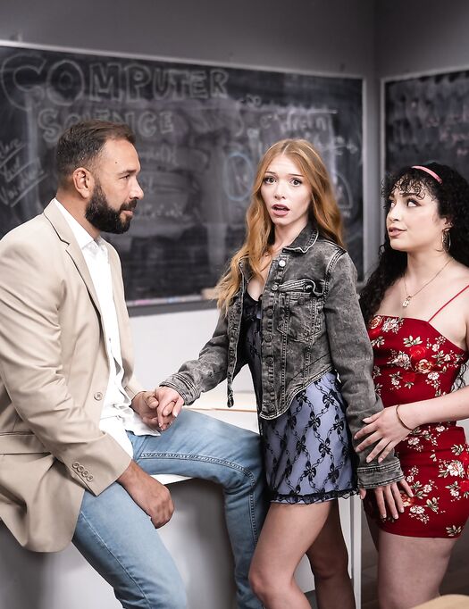 Pixie Smalls And Myra Moans Pleasuring Bearded Dude In The Classroom