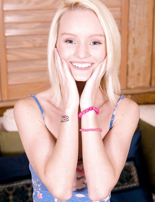 Cute Smiling Blonde Sammie Daniels Looks Somewhat Embarrassed When Playing With Rod